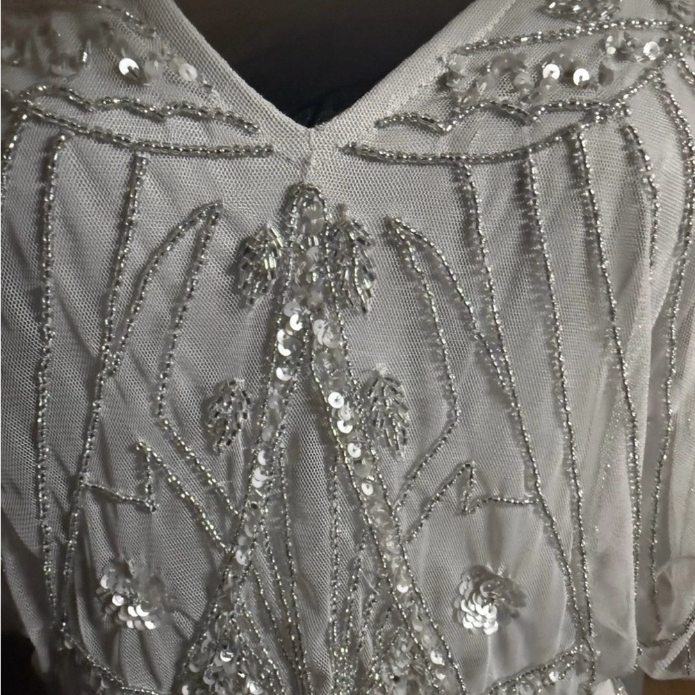 Aidan Mattox Art Deco Beaded Cocktail Dress Silver Gatsby - Picture 6 of 11